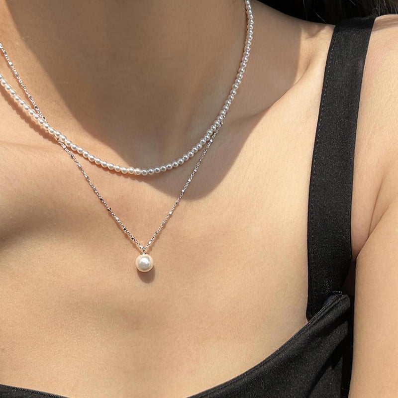 Eymi Simple Tiny Dainty Pearl Choker Necklace Jewelry for Women Sterling Silver Round White Pearl Strand Necklaces Adjustable - Image 5